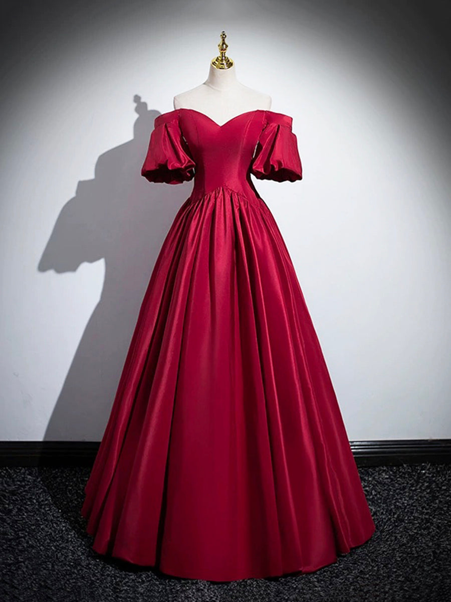 Burgundy Satin Long Prom Dress Off The Shoulder A Line Formal Evening Loveydress 1504