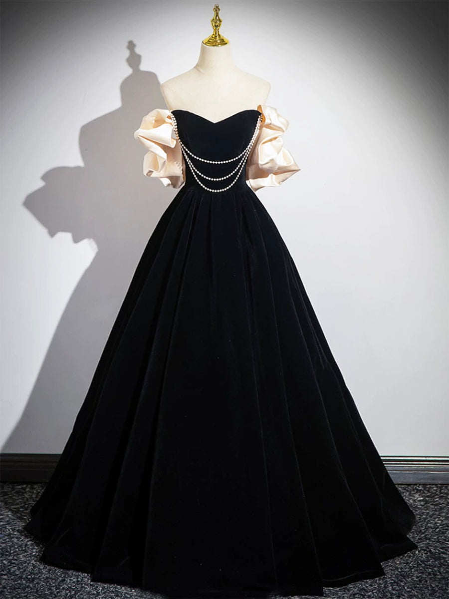 Discount Fitted Off the Shoulder Sleeveless Velvet Floor-Length Prom Dress main image 0