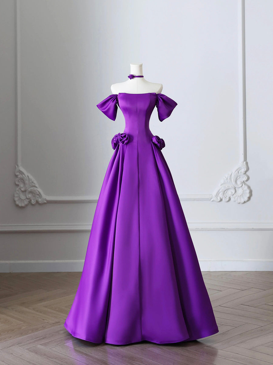 Purple Satin A-line Simple Floor Length Evening Dress Formal Dress Y869