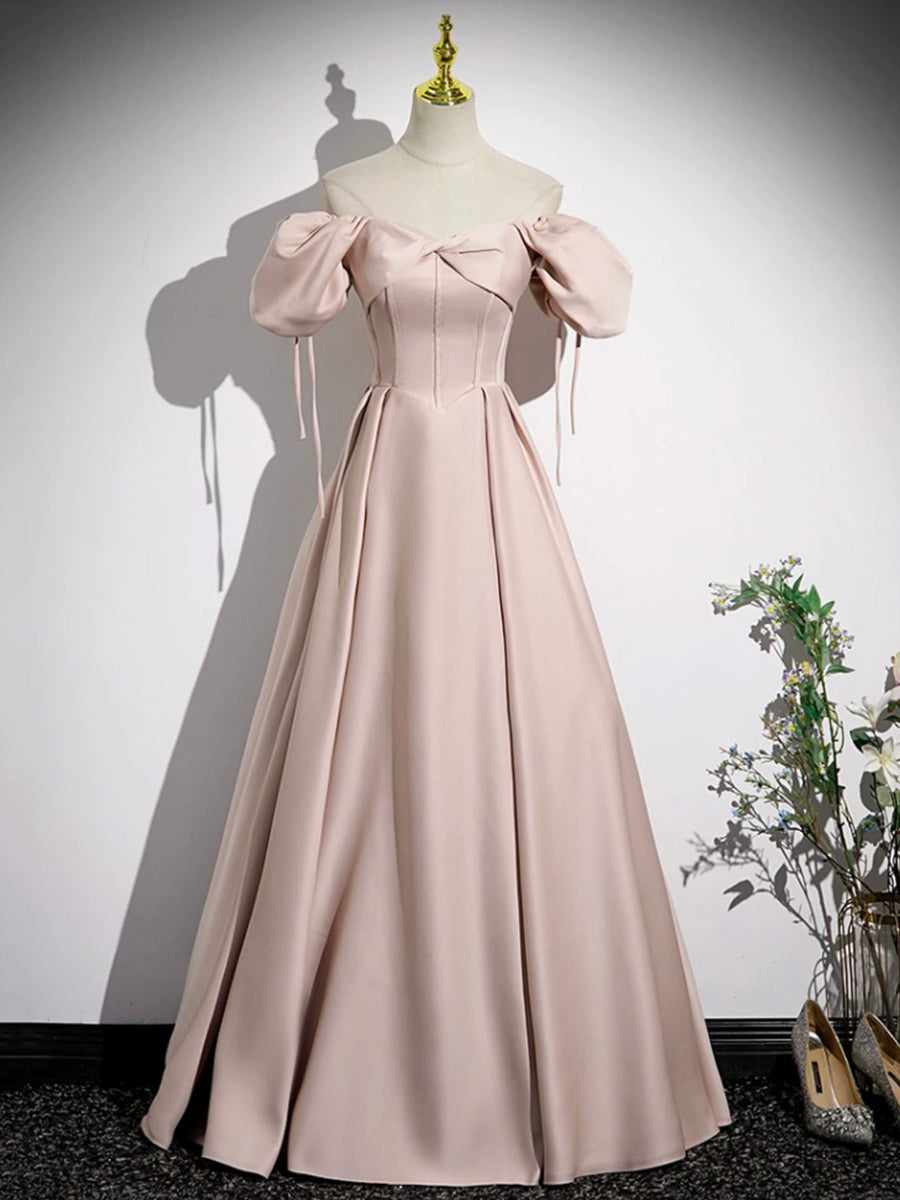 A-Line Satin Floral One Shoulder Long Sleeveless Dress Candy Pink main image 1