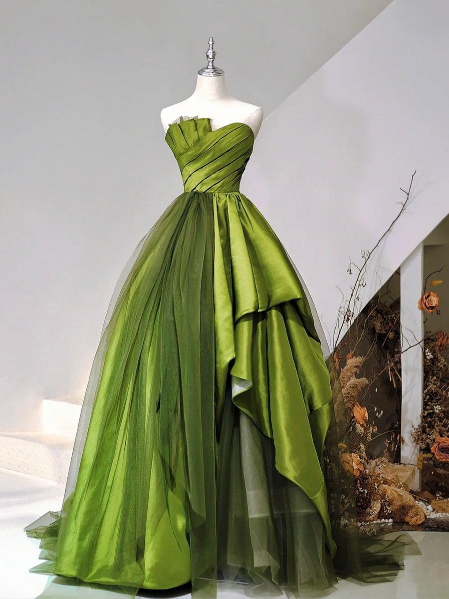 18340 Emerald Green Shimmer Tulle Train Dress