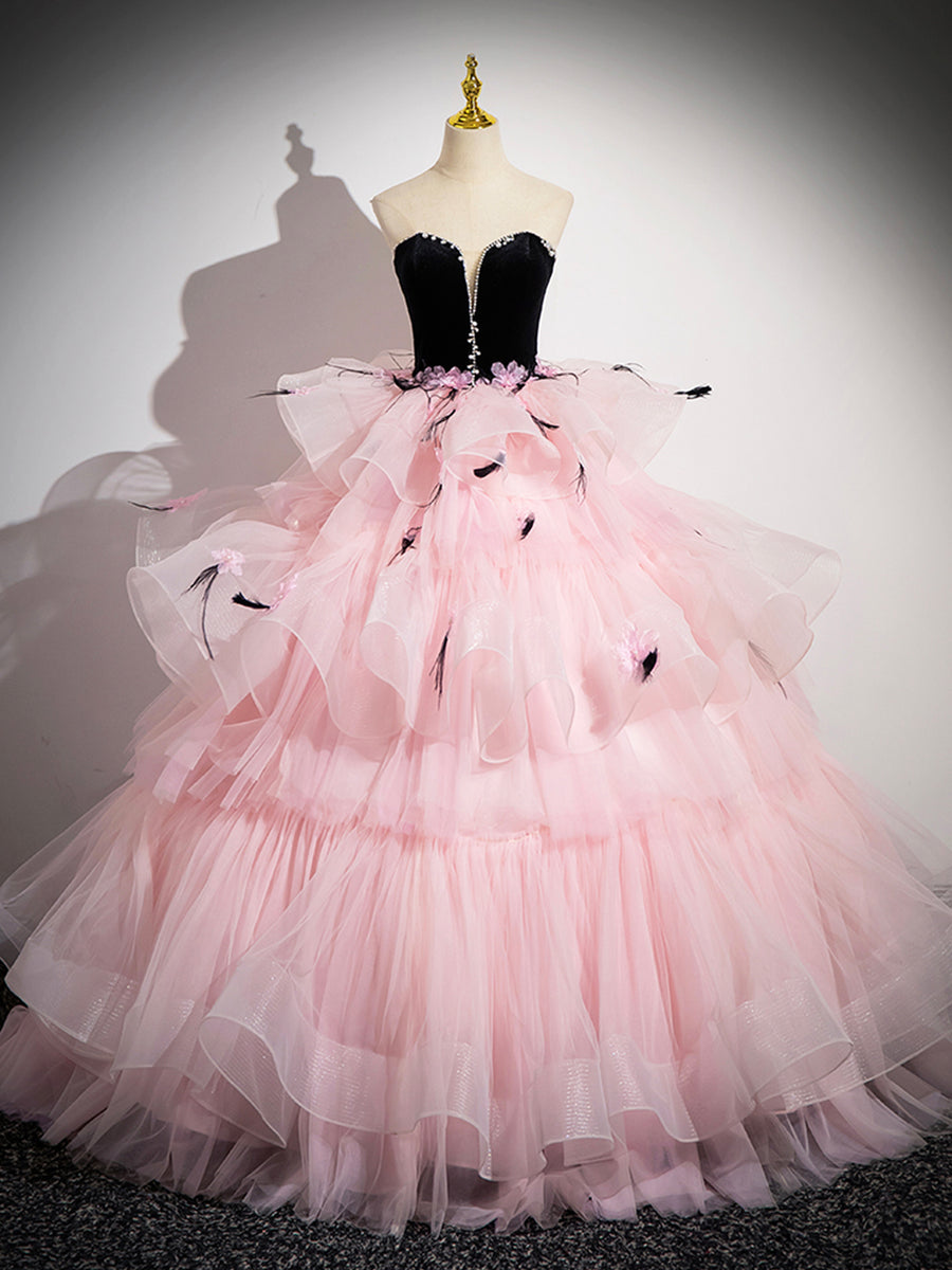 Gorgeous Pink Strapless A-Line Tulle Long Evening Gown Birthday Ball Gown, DP5039