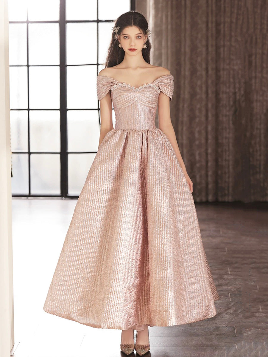 Bow Off-the-Shoulder Floor-length A-Line Satin Dress Candy Pink main image 1