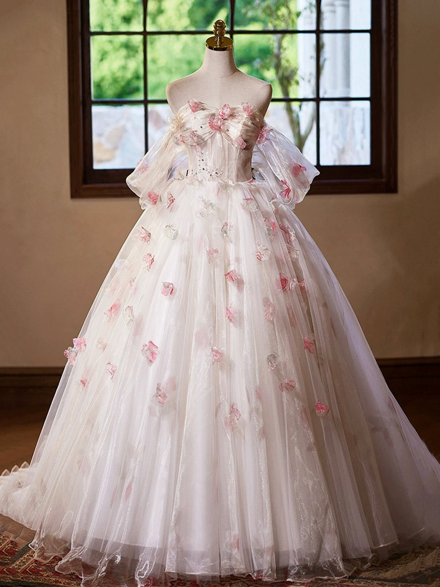 A-Line Tulle Floral Floor Length Prom Dress, Off the Shoulder Formal P –  Loveydress