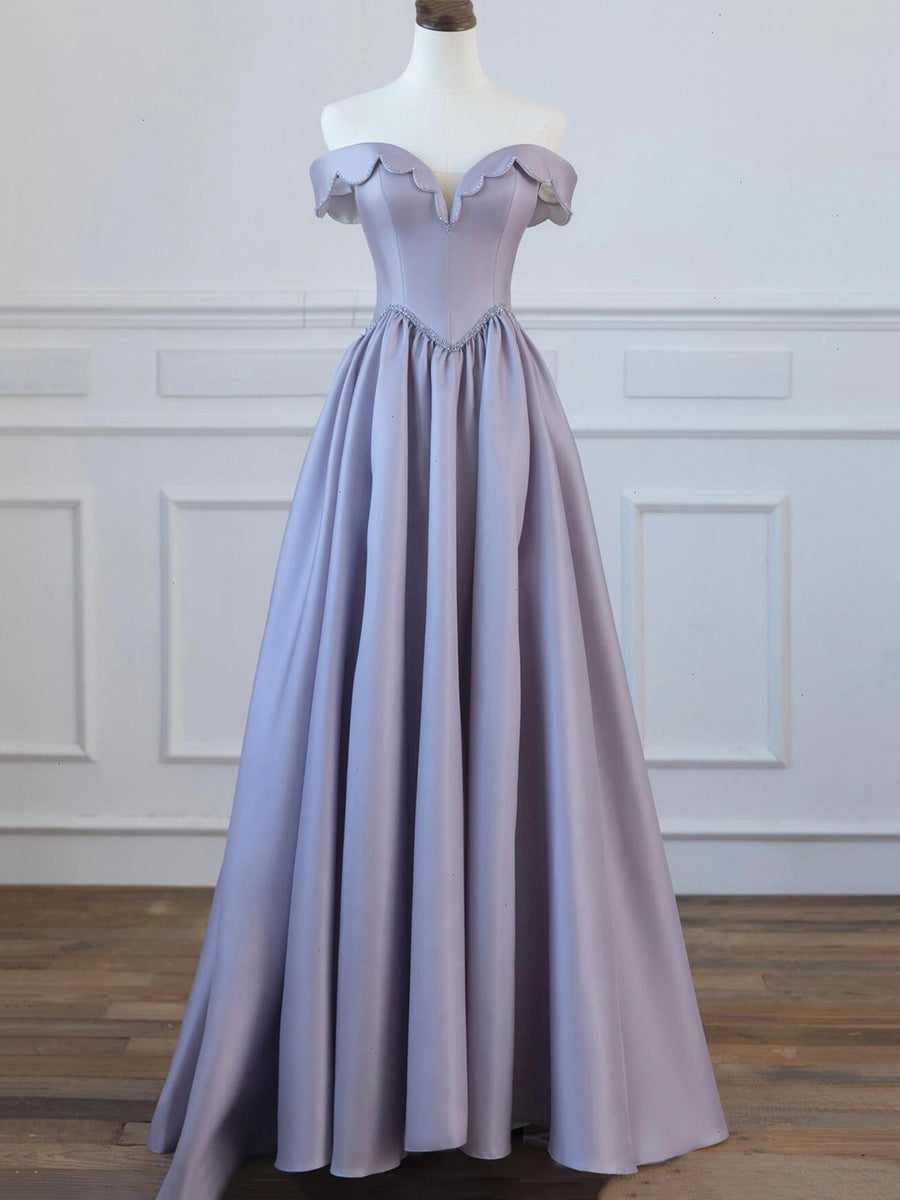 Bow Off-the-Shoulder Floor-length A-Line Satin Dress Marigold main image 1