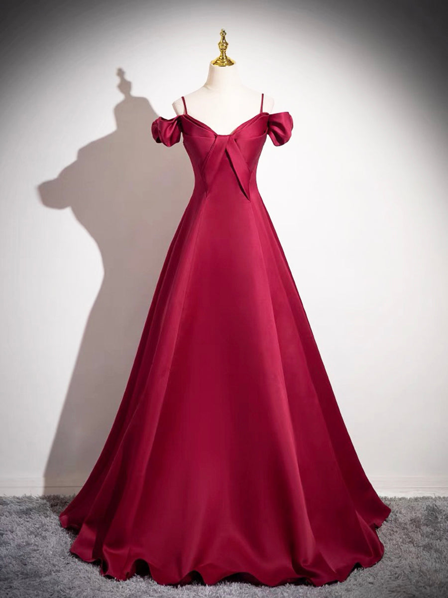 Simple Elegant Maroon Long Gown Burgundy Spaghetti Strap Satin Long Prom Dress, A-Line Evening Party Simple Elegant Maroon Long Gown Burgundy Spaghetti Strap Satin Long Prom Dress, A-Line Evening Party
