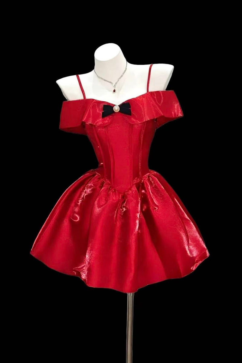 bubble skirt prom dresses Short Satin Wedding Dress with Dramatic Bubble Skirt Bubble Hem Dress with Strapless