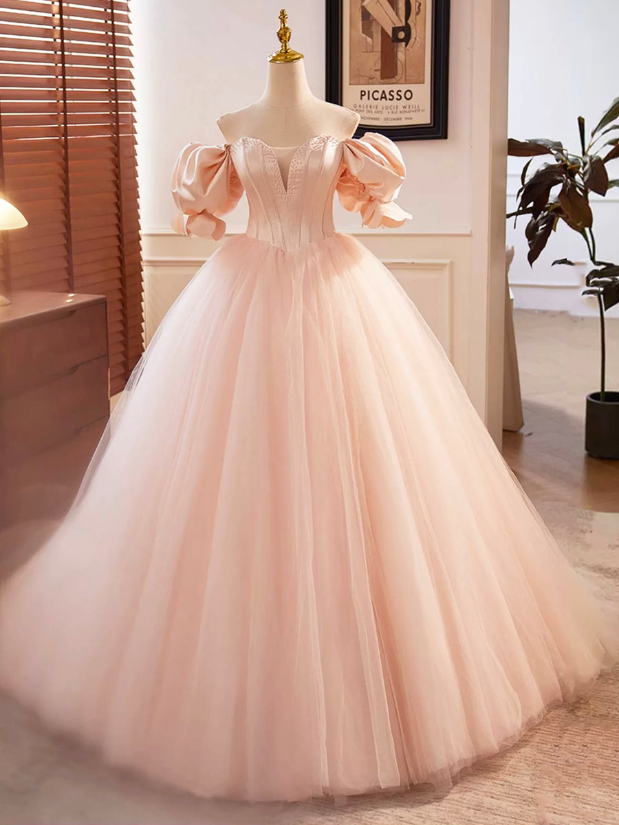 Sweetheart Neck Cutout Tiered Tulle Dress With Slit Pearl Pink main image 1