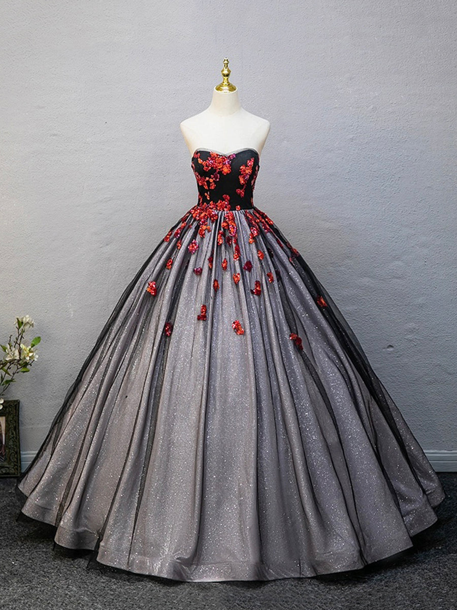 Black Strapless Tulle Sequins Long Prom Dress, A-Line Backless Evening Loveydress Black Strapless Tulle Sequins Long Prom Dress, A-Line Backless Evening Loveydress