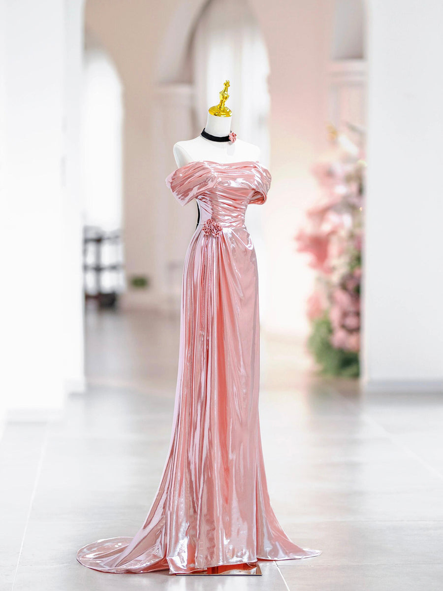 Off-the-Shoulder Pleated Bodycon Floor-length Dress Pearl Pink main image 1
