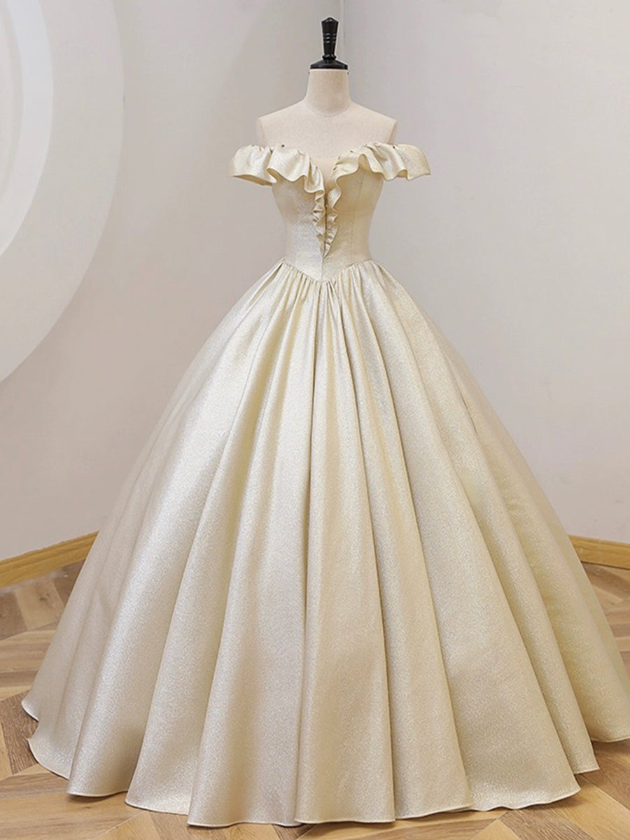 Floor Length Off-The-Shoulder A-Line Dresses With Slit Champagne