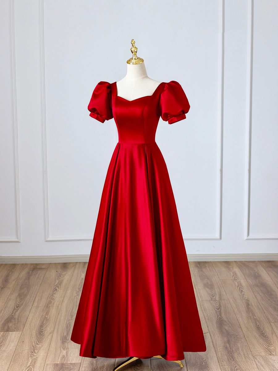 Charming Red Satin Long Party Dress, Red Prom Gown