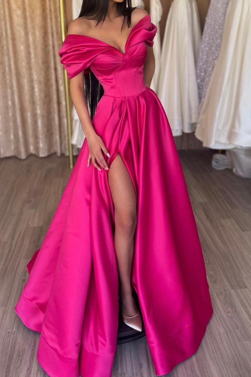 Simple satin long prom dress, off the shoulder formal dress C2011
