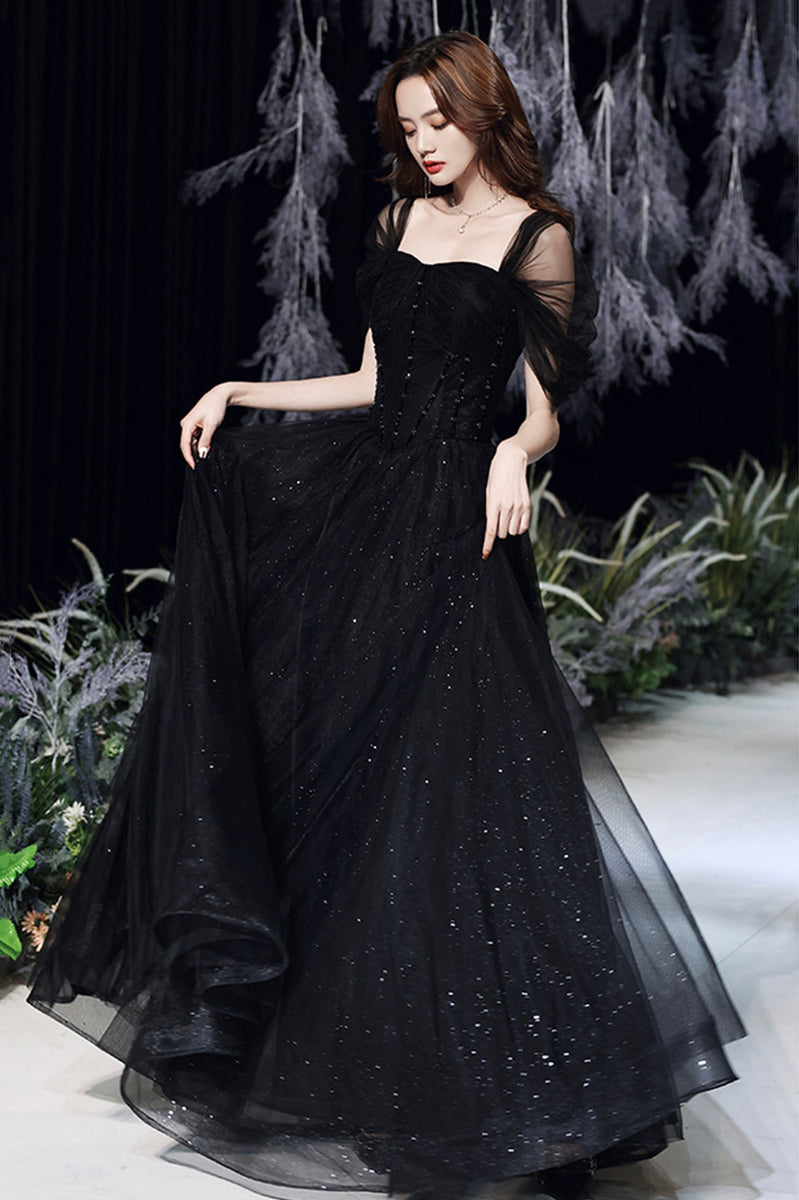 Black Tulle Long A-Line Evening Dress, Black Sweetheart Neck Prom Dress US 14 / Black Black Tulle Long A-Line Evening Dress, Black Sweetheart Neck Prom Dress US 14 / Black