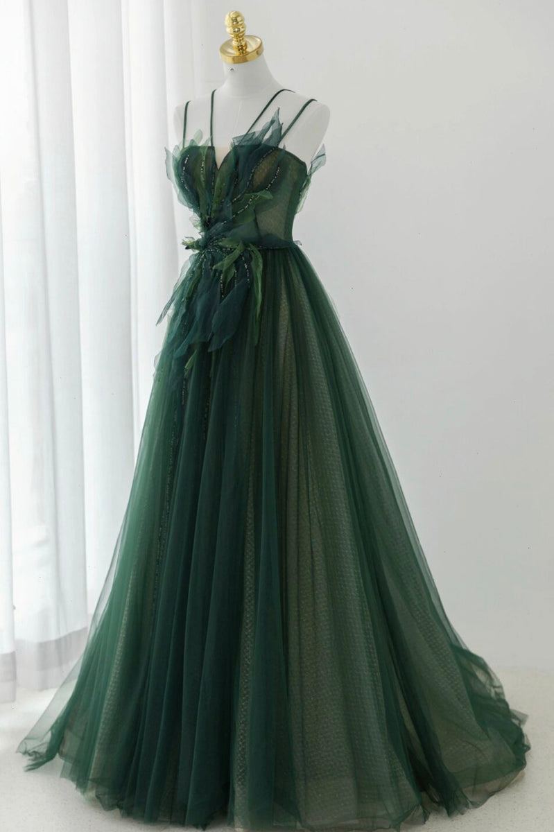 Green Tulle Long A-Line Prom Dress, Green Formal Evening Dress US 10 / Custom Color