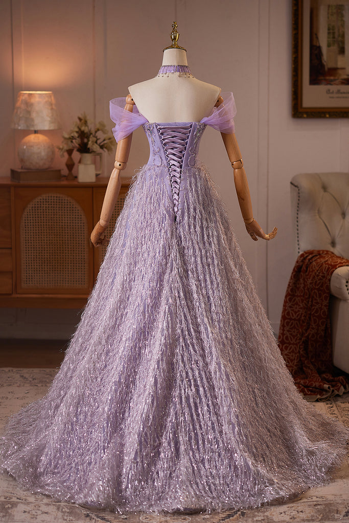 Lavender Off the Shoulder Long A-Line Prom Dress with Beaded Bodice Loveydress Lavender Off the Shoulder Long A-Line Prom Dress with Beaded Bodice Loveydress