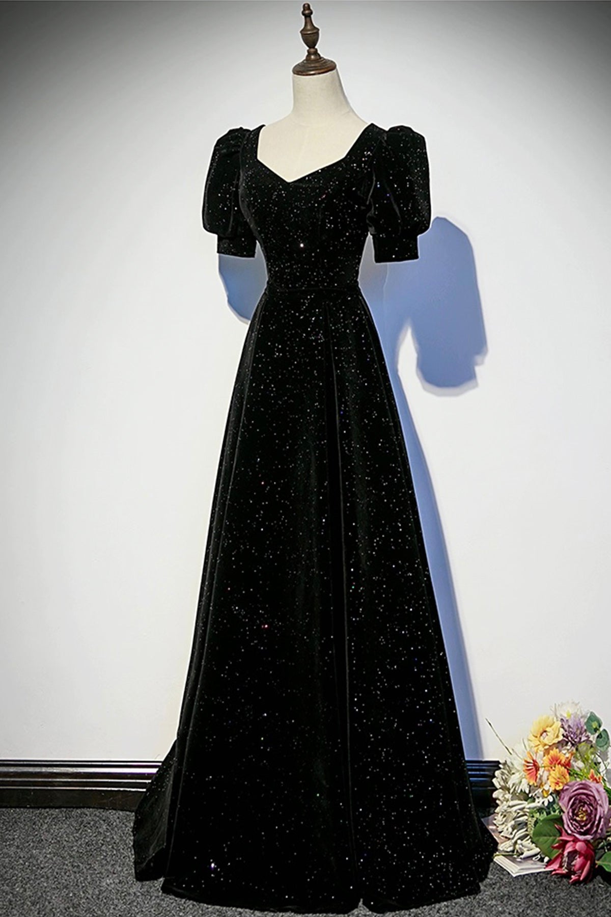 Black Velvet Long Prom Dress, Elegant A-Line Evening Party Dress