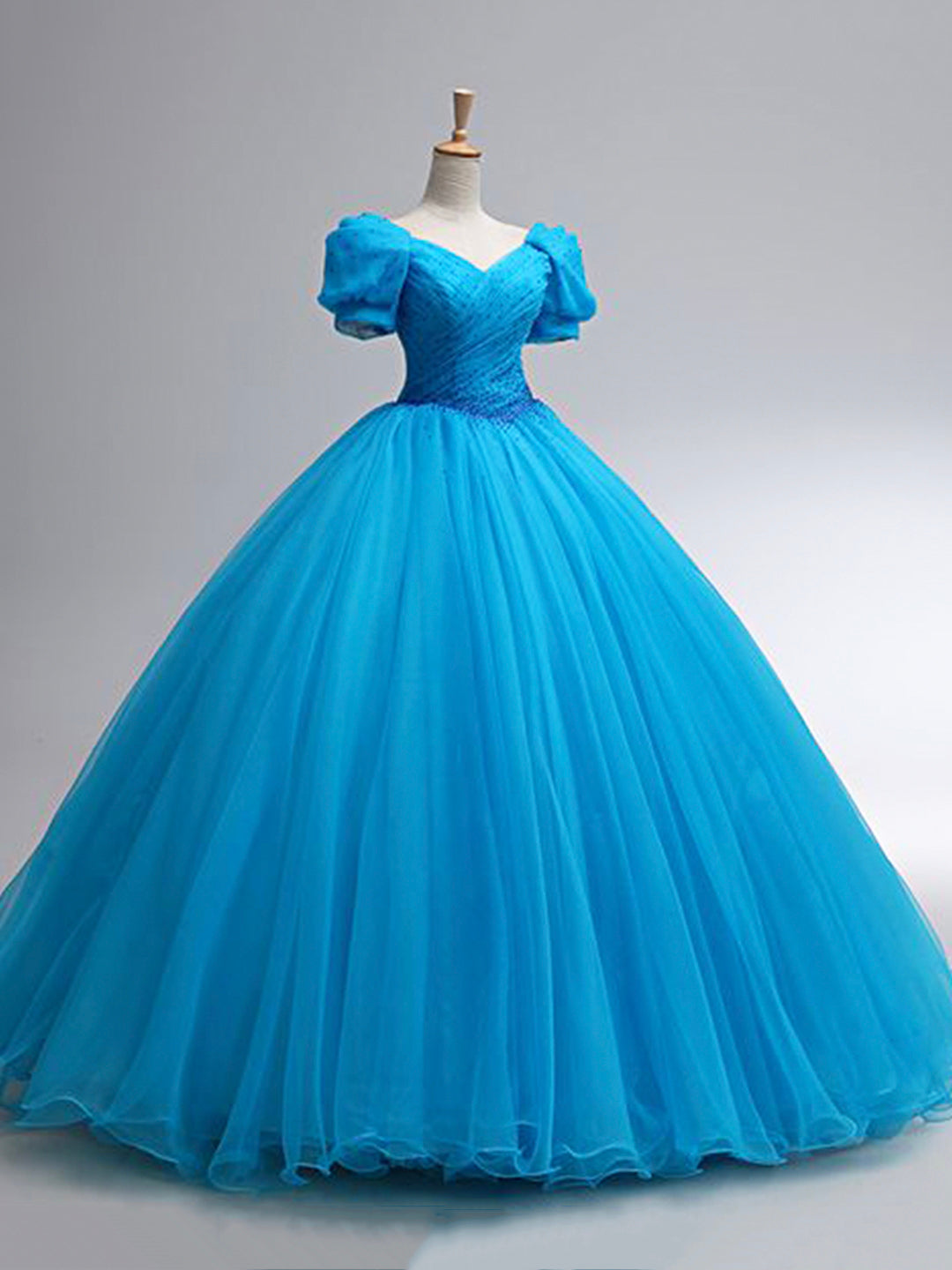Beautiful Blue Rhinestone Floor Length Prom Dress, A-Line Short Sleeve Loveydress Beautiful Blue Rhinestone Floor Length Prom Dress, A-Line Short Sleeve Loveydress