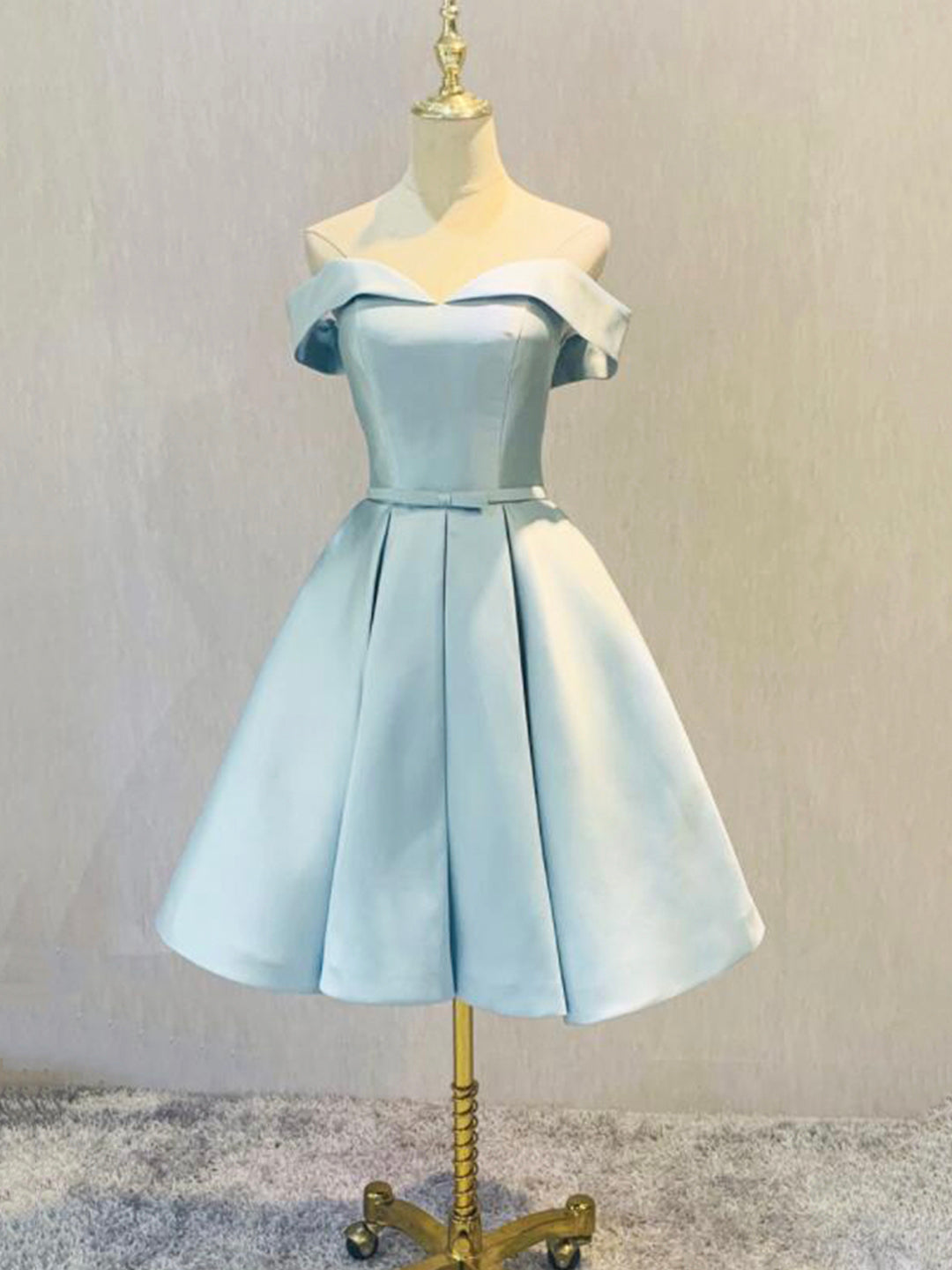 Simple Short Light Blue Satin Party Dress, Blue A-Line Off the Shoulder Evening Dress US 12 / Light Blue Simple Short Light Blue Satin Party Dress, Blue A-Line Off the Shoulder Evening Dress US 12 / Light Blue