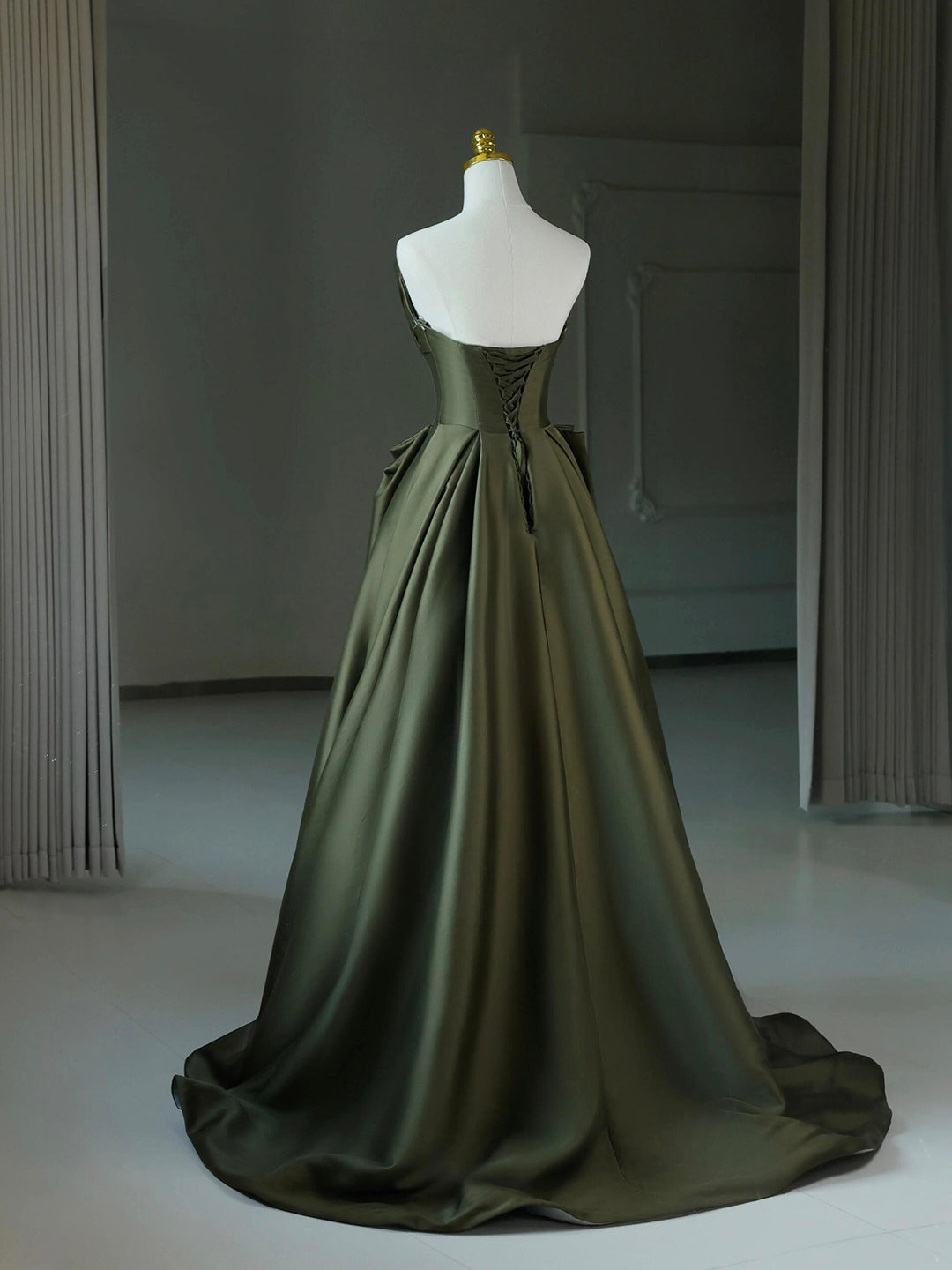 Silver And Green Prom Dresses Dark Green Satin V-Neck Long Prom Dress, A-Line Strapless Evening Part Loveydress Beaded-Bodice Open-Back Long Prom Ball Gown - PromGirl Sage / 8 Silver And Green Prom Dresses Dark Green Satin V-Neck Long Prom Dress, A-Line Strapless Evening Part Loveydress Beaded-Bodice Open-Back Long Prom Ball Gown - PromGirl Sage / 8