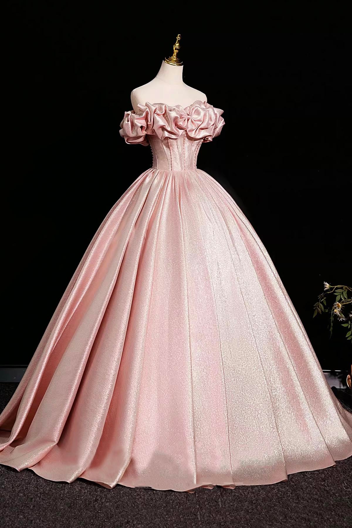 Elegant Pink Satin Prom Dresses Ball Gown, A-Line Off-The-Shoulder Bac Loveydress Elegant Pink Satin Prom Dresses Ball Gown, A-Line Off-The-Shoulder Bac Loveydress