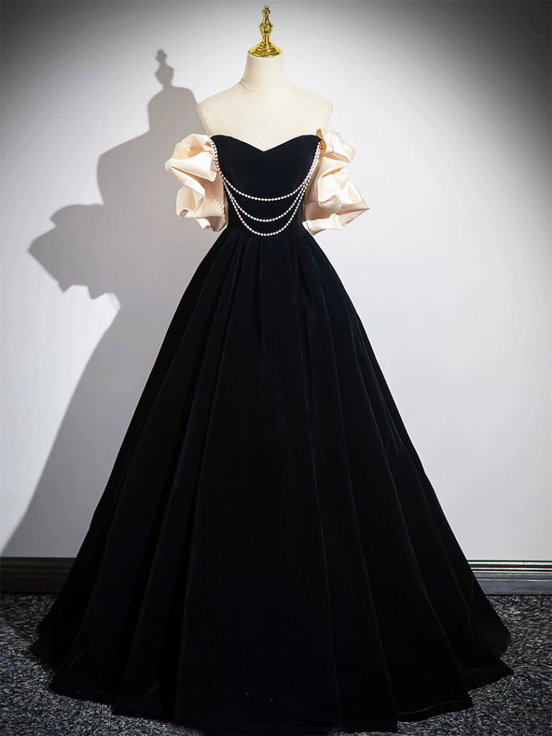 Black Velvet Floor Length Prom Dress, Off the Shoulder A-Line Evening Loveydress Black Velvet Floor Length Prom Dress, Off the Shoulder A-Line Evening Loveydress