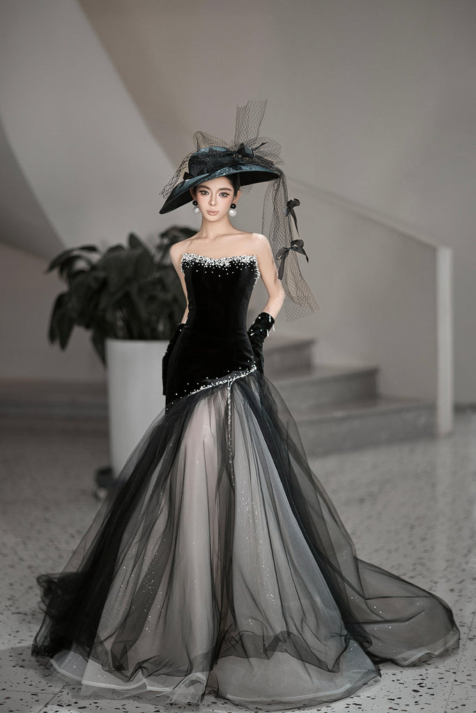 vintage inspired formal dresses Elegant Black Satin Dress Design for Cocktail Party US4 (EU36) / Black or formal gatherings Special Occasion Dresses | Wedding