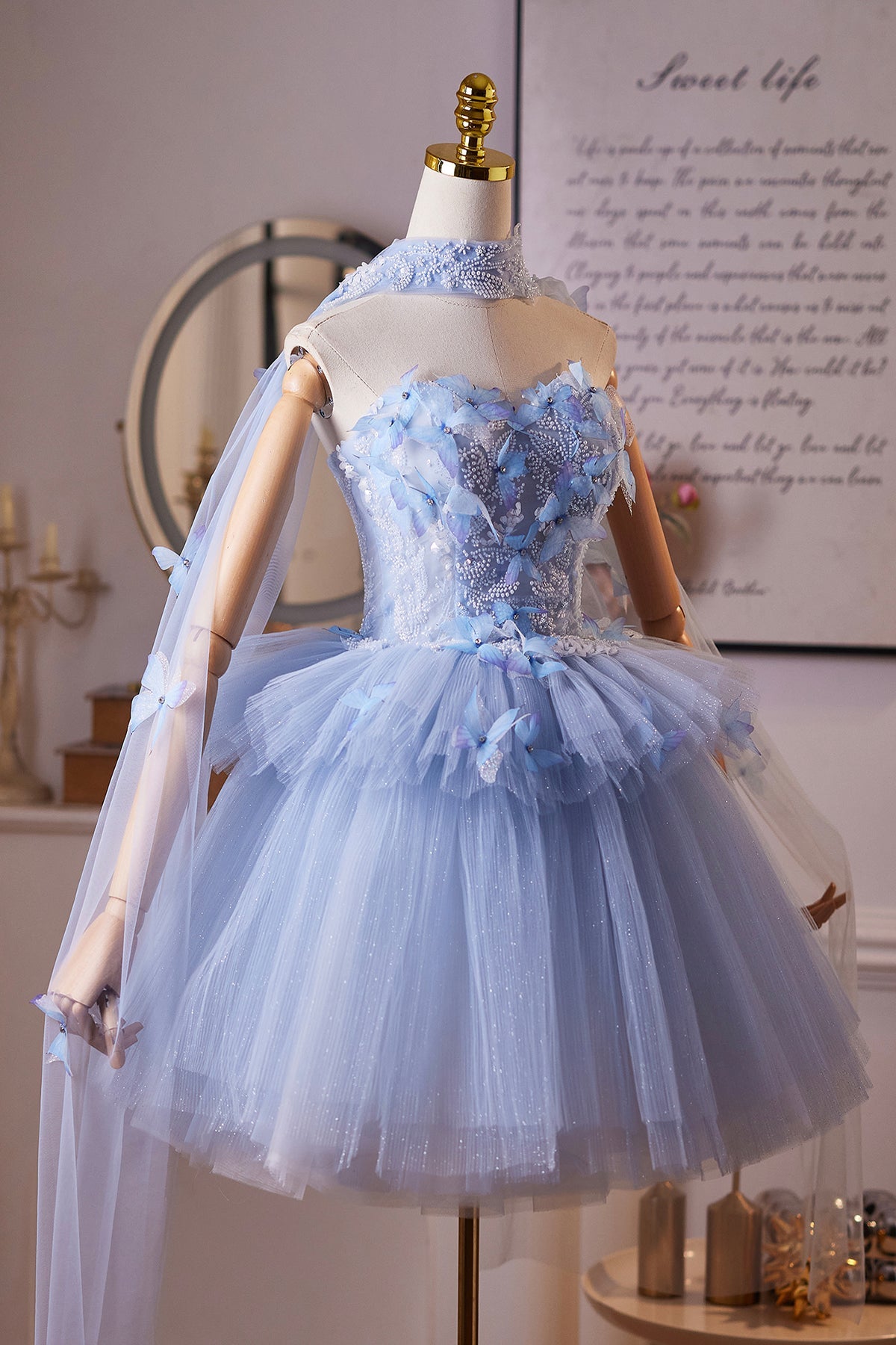 Blue Flower Fairy Beading Butterfly Prom Dresses, Cute A-Line Homecomi – Loveydress