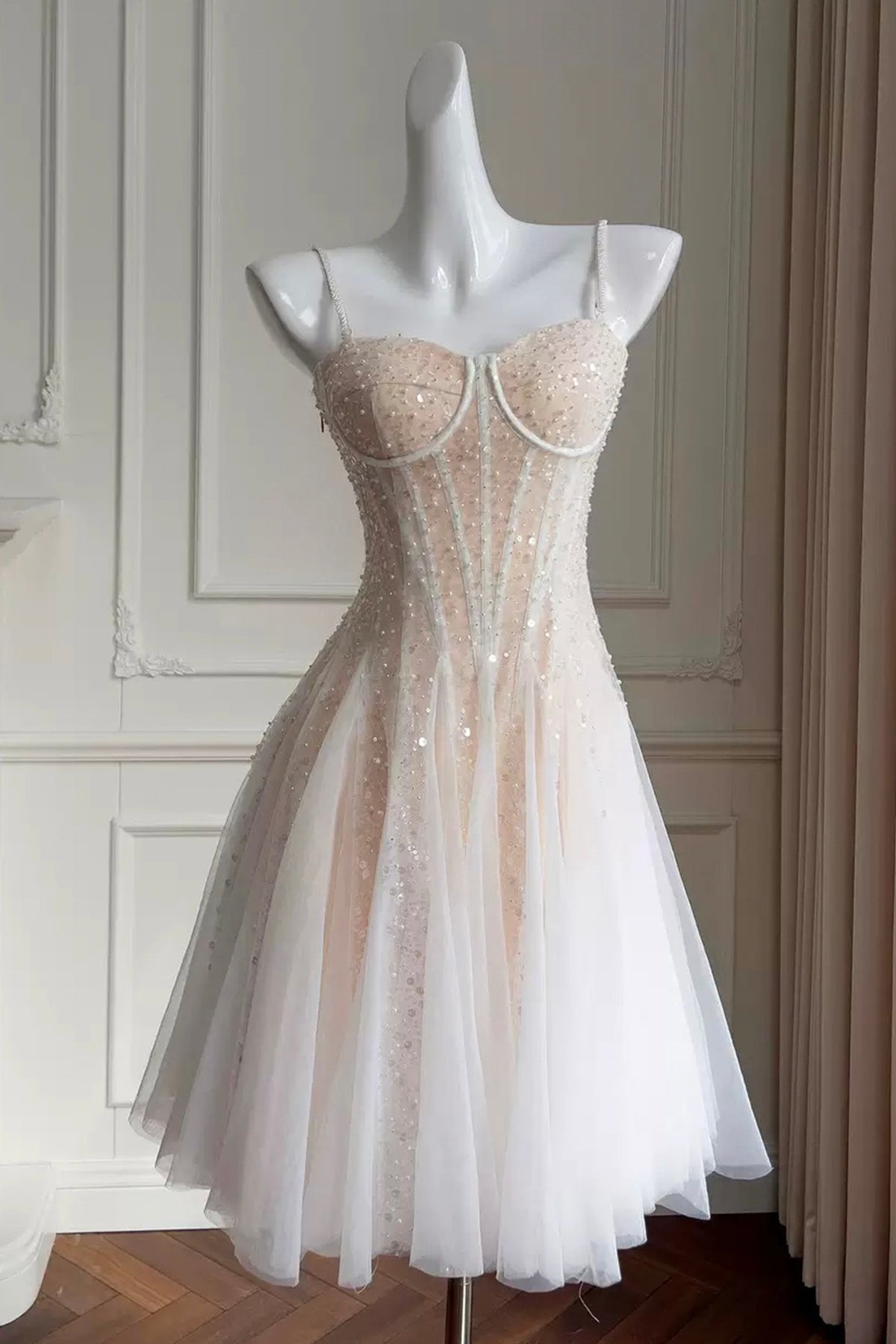 lace and beads corset tulle dress Champagne Spaghetti Strap Homecoming With – Loveydress Convatec The Best Undershirts for Perfect for ballroom Size:200x33cm 78.7x13inch