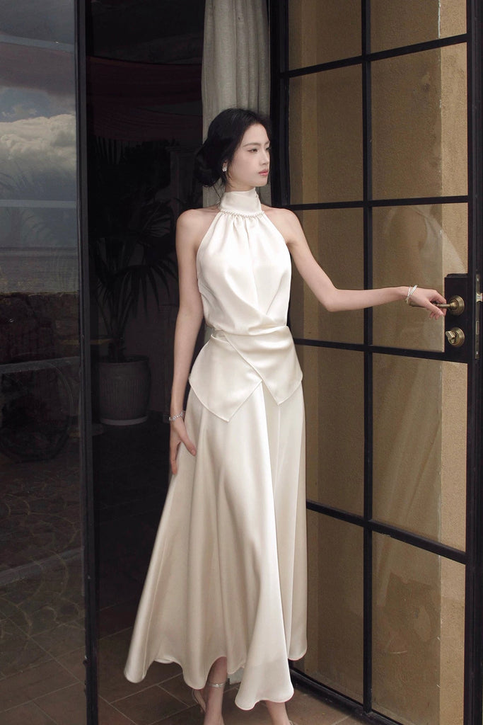 apricot satin dress Luxx One Shoulder Satin Midi Dress Apricot