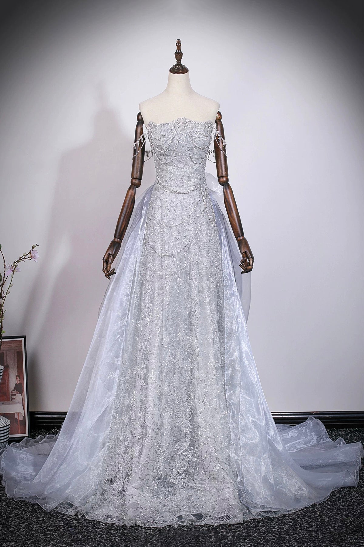 elegant grey prom dresses Strapless Gown with Removable Tulle Overlay – Loveydress feb24-release