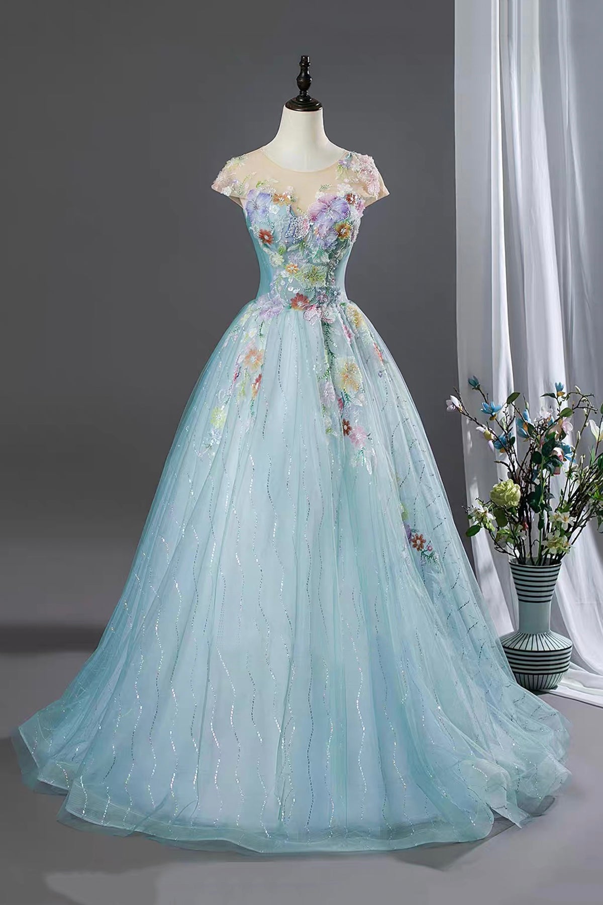 light blue prom dress flowers Floral Embroidered for Evening Ball size-15-34-35 Devil in a Blue Show off your unique Women's Wide US Size:9.5W