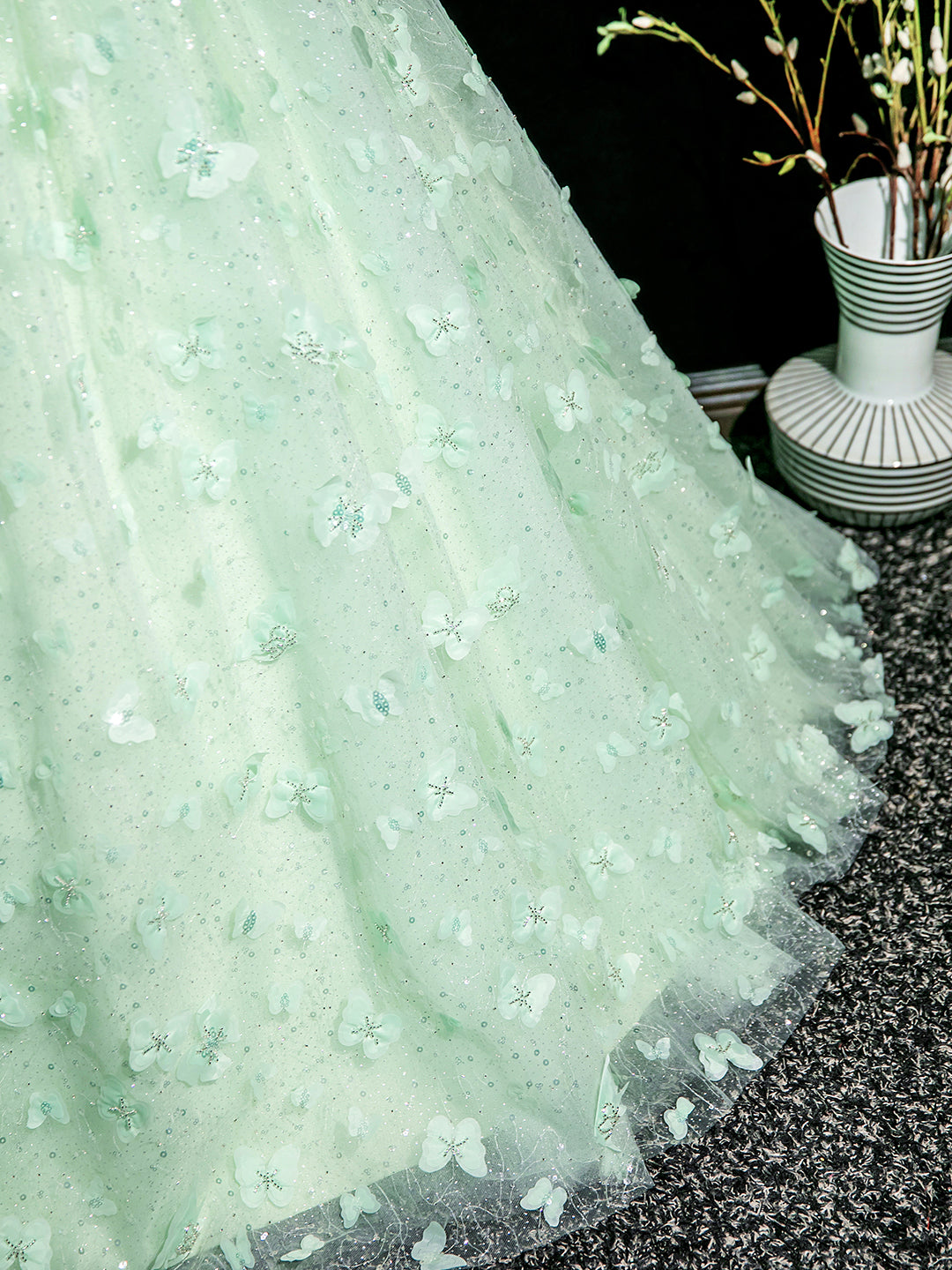 Green Tulle Long Prom Dress with Butterfly, Beautiful A-line Short Sleeve Evening Dress US 12 / Green Green Tulle Long Prom Dress with Butterfly, Beautiful A-line Short Sleeve Evening Dress US 12 / Green