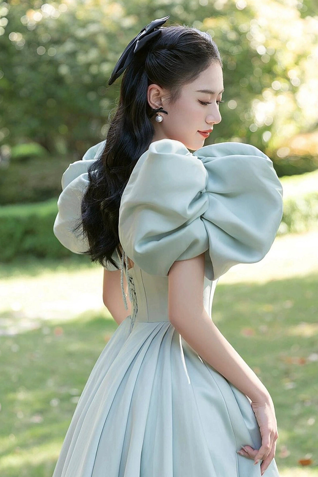 Green Princess A-Line Prom Dress, Beautiful Puff Sleeve Formal Party Dress US 2 / Custom Color Green Princess A-Line Prom Dress, Beautiful Puff Sleeve Formal Party Dress US 2 / Custom Color