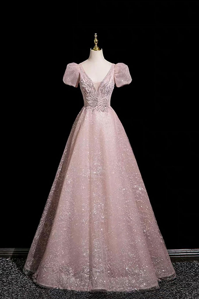 pink sparkly dress with puff sleeves Strapless Short Homecoming Dress with Puff Sleeves Iridescent Lilac / 10