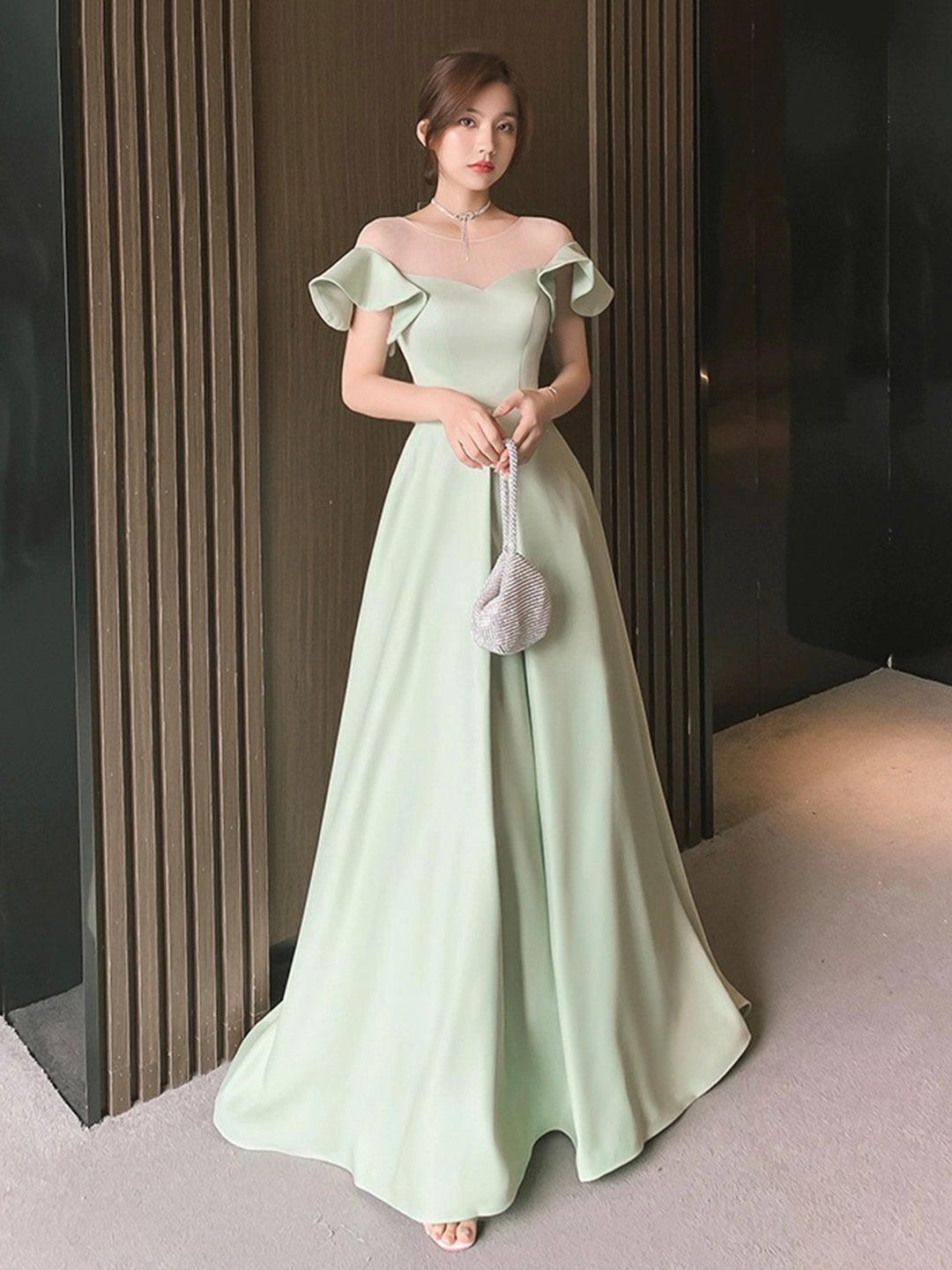 Green Satin Floor Length Prom Dress, Simple A-Line Evening Party Dress