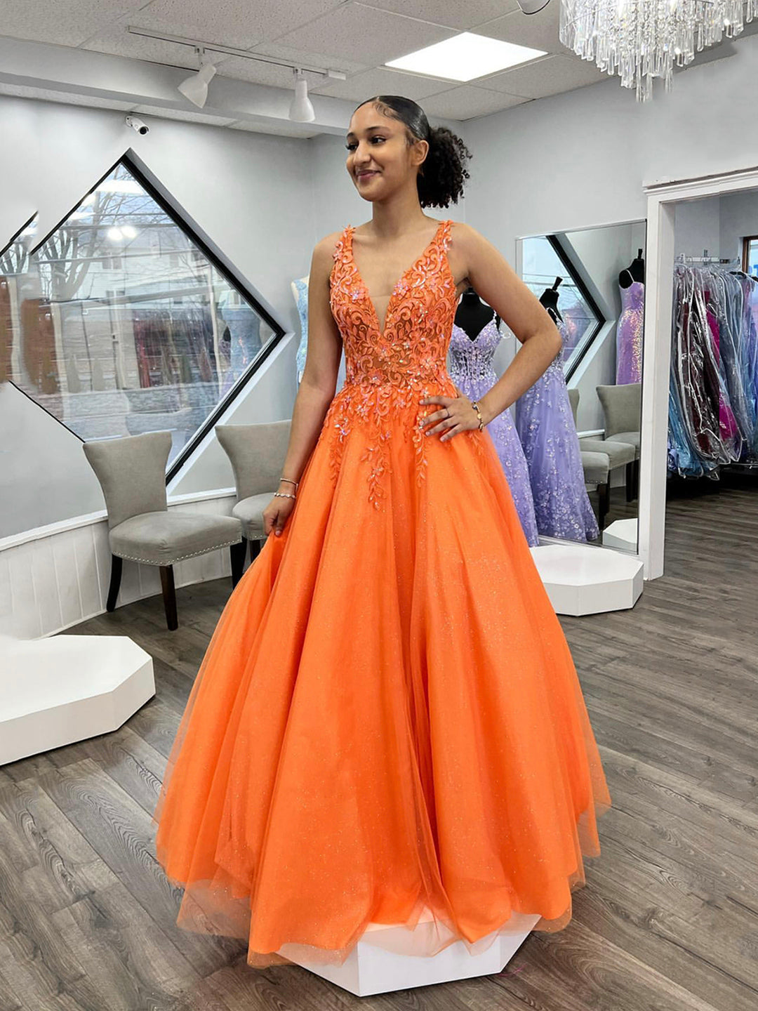 beautiful orange prom dresses Ava Presley Simple Ruched Satin Prom Dress 47030