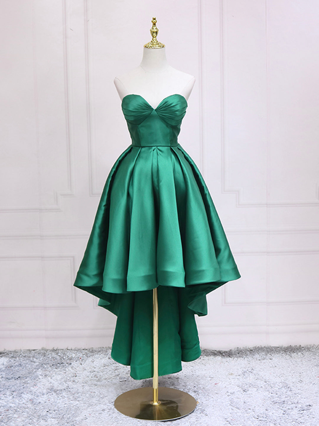 Green Satin High Low Party Dresses, Strapless Green Homecoming Dresses US 4 / Custom Color Green Satin High Low Party Dresses, Strapless Green Homecoming Dresses US 4 / Custom Color
