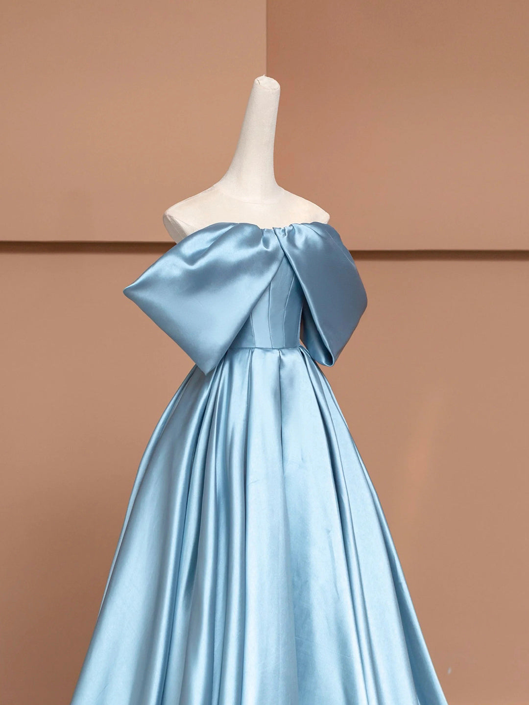 Blue Satin Floor Length Prom Dress, Off the Shoulder Evening Party Dre