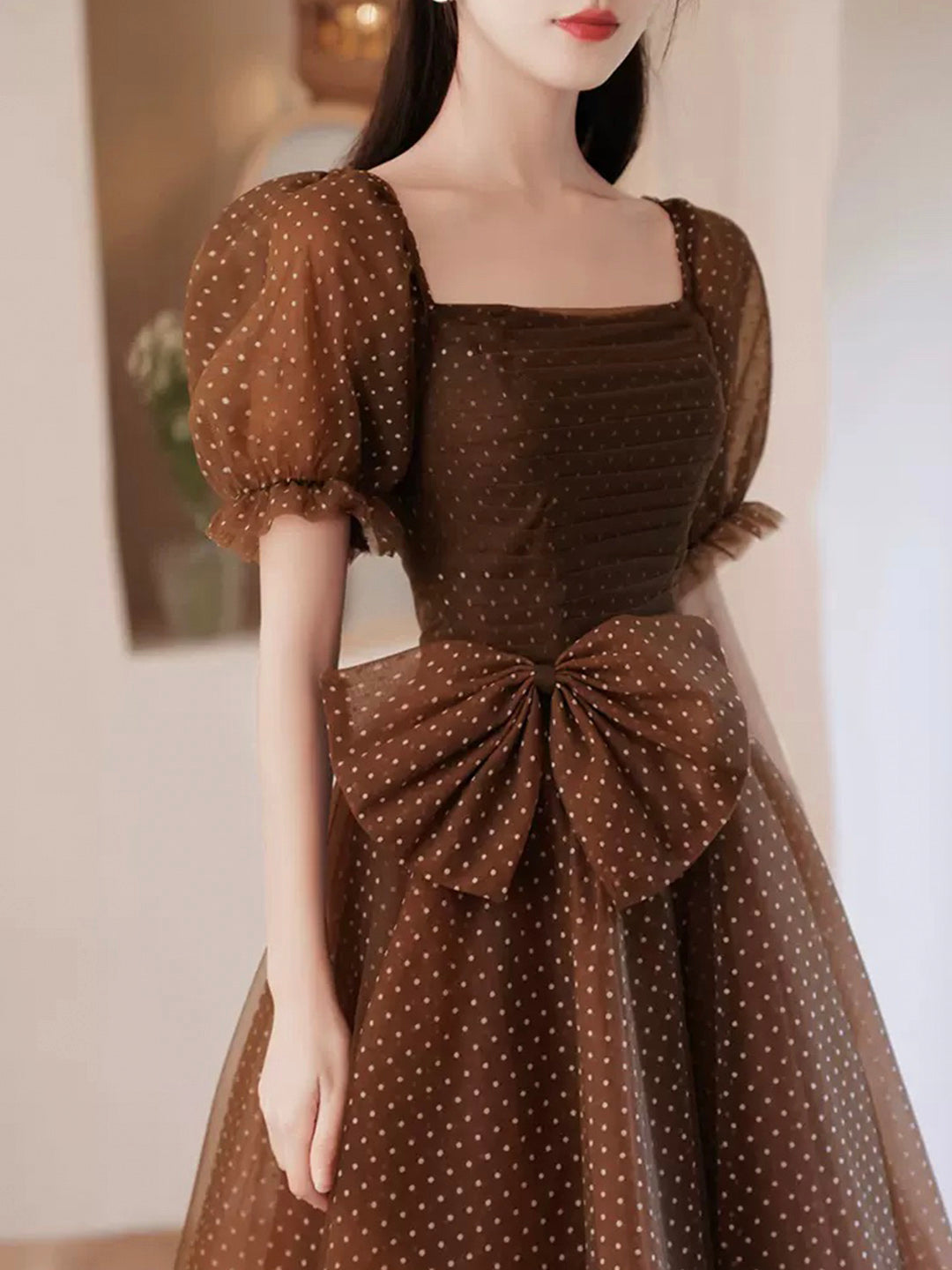 Charming Brown Tulle Floor Length Prom Dress, A-Line Short Sleeve Evening Party Dress US 6 / Brown Charming Brown Tulle Floor Length Prom Dress, A-Line Short Sleeve Evening Party Dress US 6 / Brown