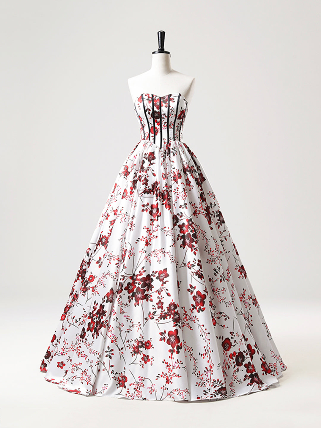 White Printed Pattern Long Party Dress, A-Line Strapless Evening Prom Dress US 10 / White White Printed Pattern Long Party Dress, A-Line Strapless Evening Prom Dress US 10 / White