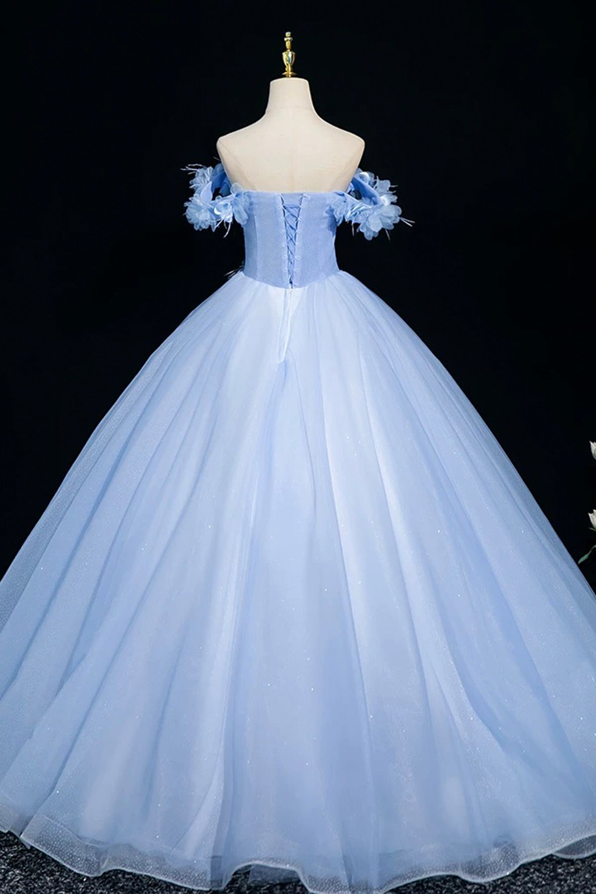 cinderella blue prom dress Beautiful Blue Tulle Lace Long Prom Dress, A-Line Off the Shoulder Party Dress US 10 / Sky Blue