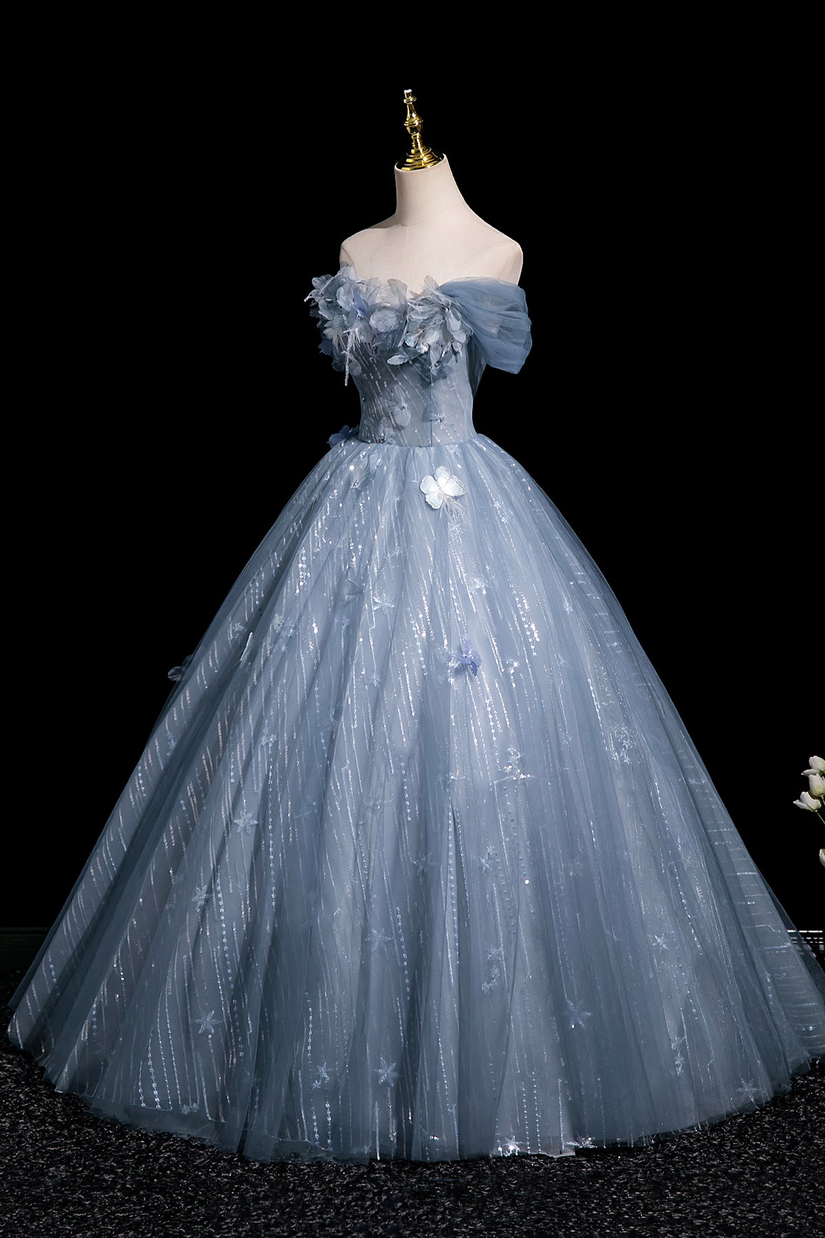 Beautiful Blue Butterfly Appliques Sequins Prom Dress, A-Line Backless