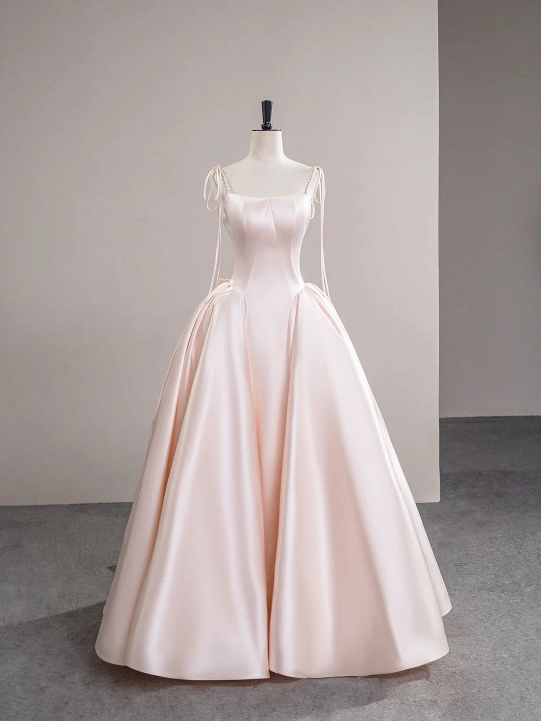 Light Pink Satin Spaghetti Strap Long Prom Dress, Beautiful A-Line Eve