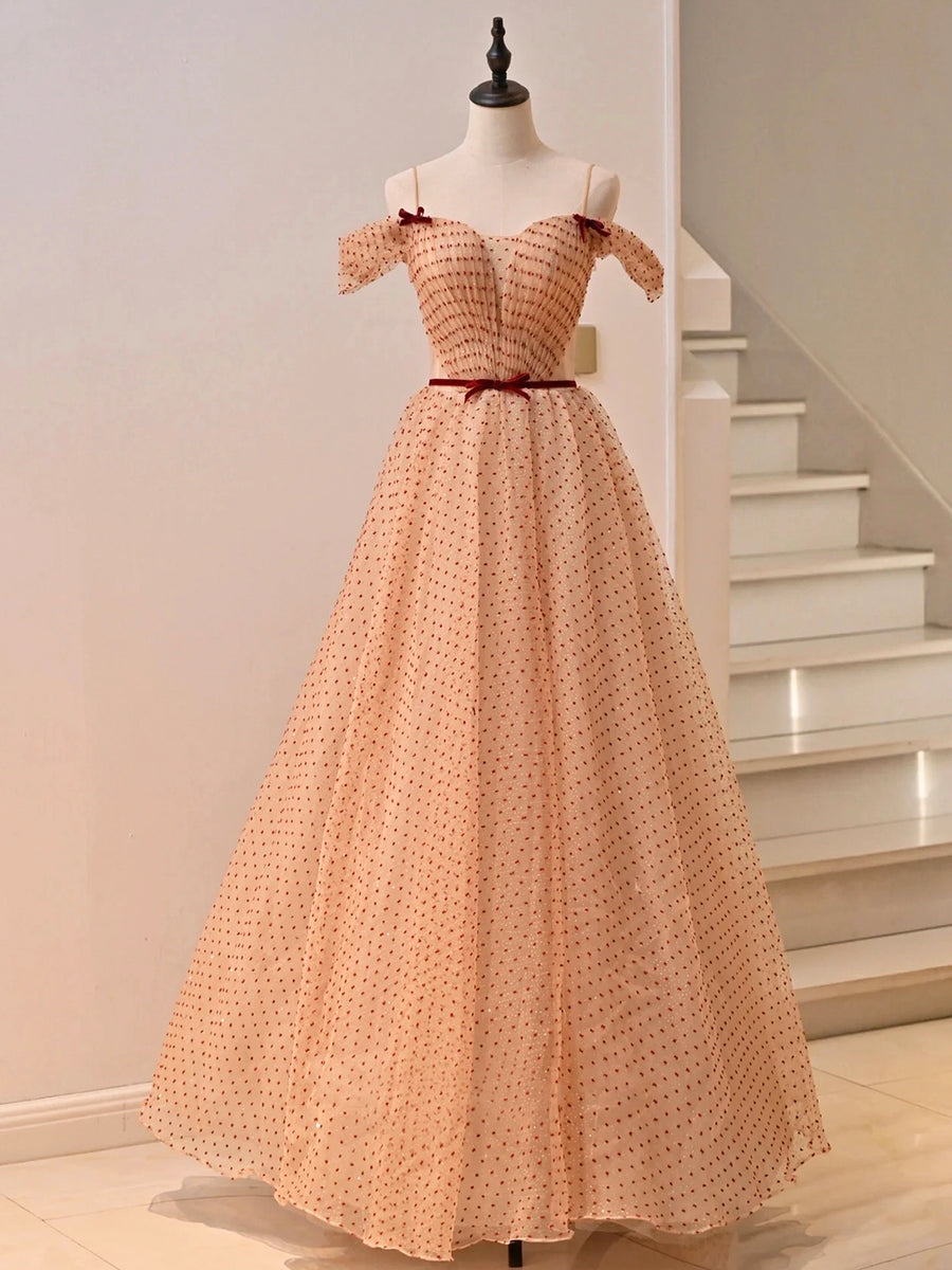 peach off the shoulder prom dress Cute Tulle Floor Length Prom Dress, Off the Shoulder Evening Party Dress US 2 / Same As Picture