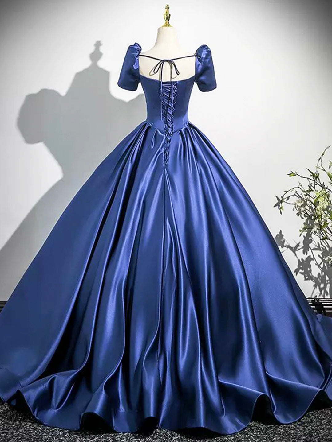 Blue Satin Long Prom Dress, Blue A-Line Short Sleeve Evening Party Dress US 6 / Custom Color Blue Satin Long Prom Dress, Blue A-Line Short Sleeve Evening Party Dress US 6 / Custom Color
