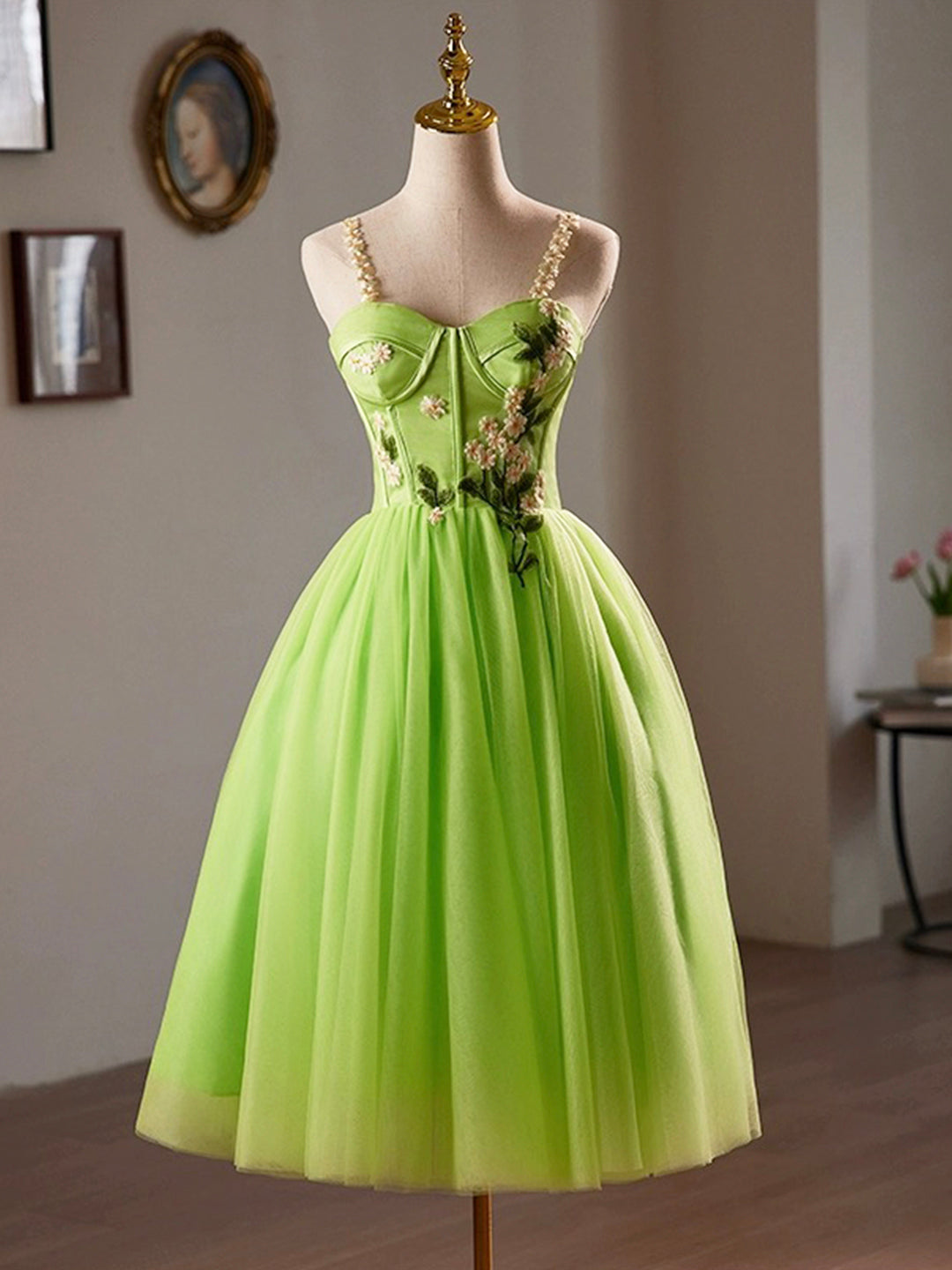 Beautiful Green Lace Flower Short Party Dress, Lovely Spaghetti Straps Sleeveless Backless Evening Dress US 4 / Green Beautiful Green Lace Flower Short Party Dress, Lovely Spaghetti Straps Sleeveless Backless Evening Dress US 4 / Green