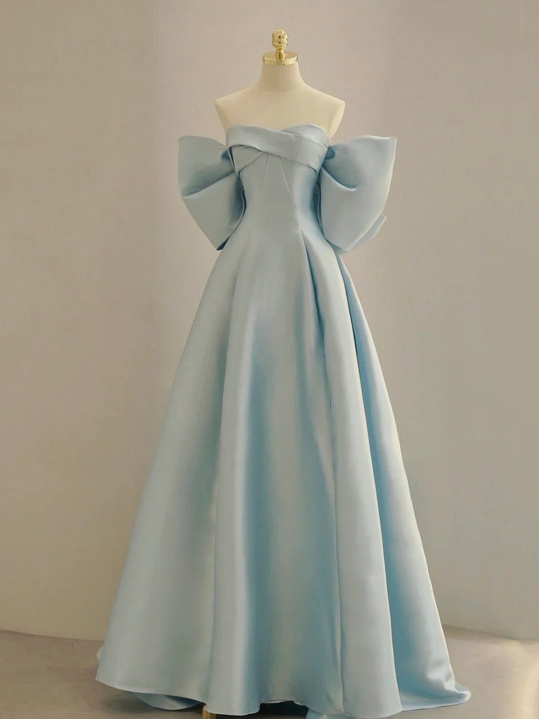 Charming Blue Satin Long Prom Dress with Big Bow, A-Line Sweetheart Ne ...