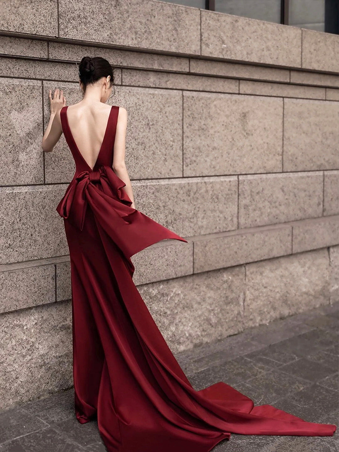 Burgundy V-Neck Satin Long Prom Dress, Elegant Backless Evening Party Dress US 4 / Burgundy Burgundy V-Neck Satin Long Prom Dress, Elegant Backless Evening Party Dress US 4 / Burgundy