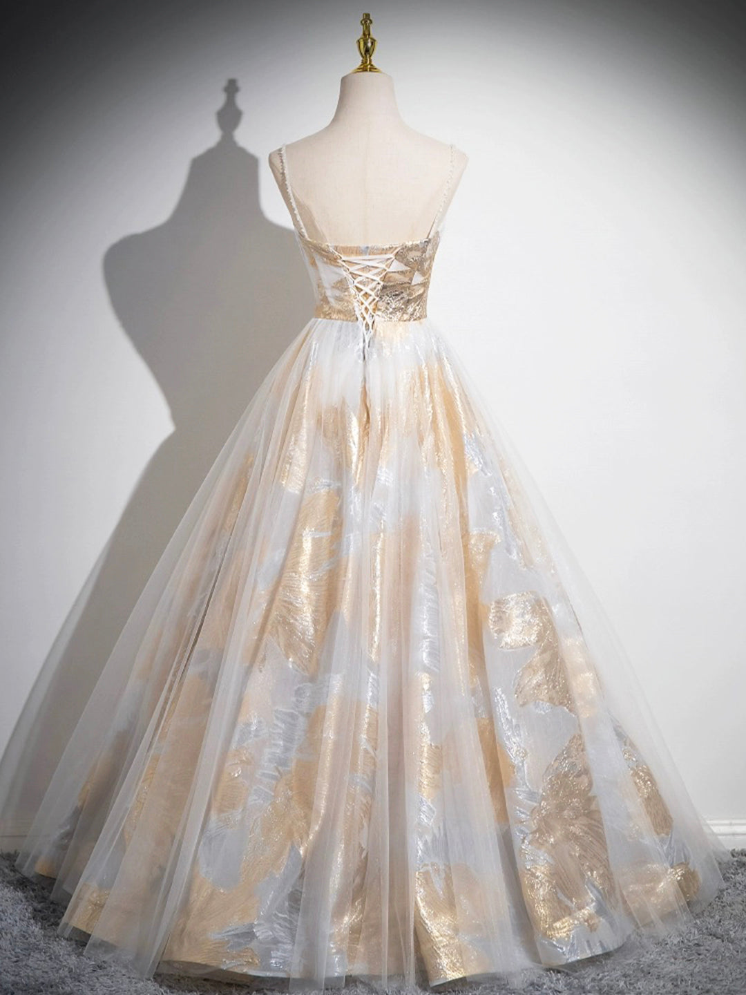 Beautiful Spaghetti Strap Floor Length Prom Dress, A-Line Floral Patte